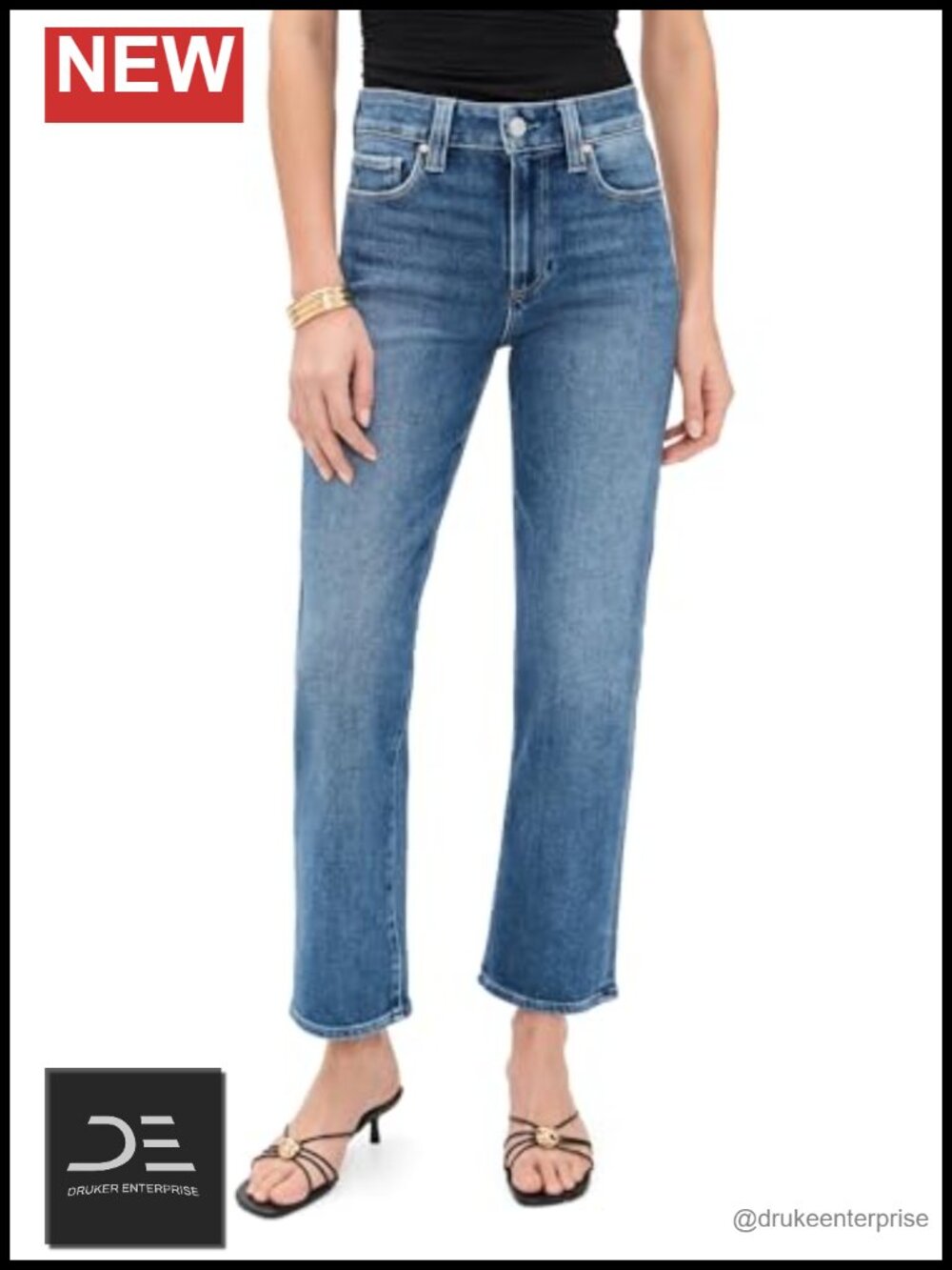 Mid-Rise Straight Leg Ankle Jeans Stretch Cotton Blend